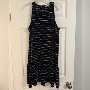 Loft black sleeveless dotted swing dress.
